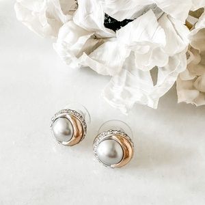 Brighton Neptune's Rings Gray Pearl Button Earrings NWOT